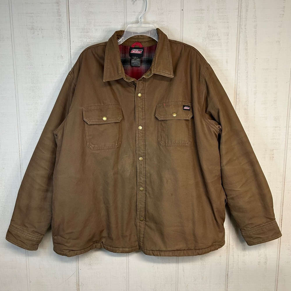 Dickies Mens Canvas Work Jacket 3XL Chore Barn Flannel Lined Brown Rugged